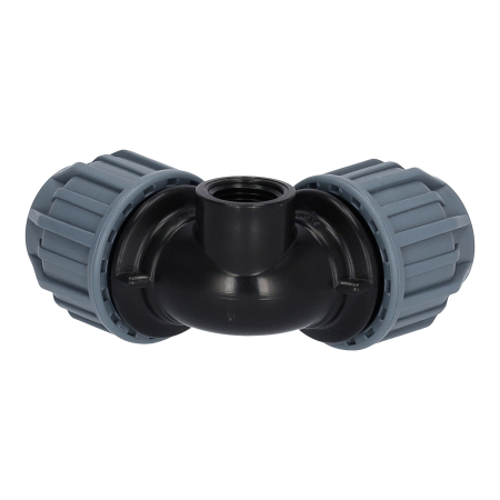 Preview: Produktbild auf weißem Hintergrund. PP Winkel klemm x klemm mit seitlichem IG. Rückseite.